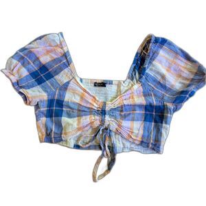 Cotton On Plaid Smocked Women's Plaid Crop Top  – Size M Summer or fall layer